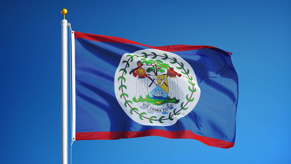Belize flag in a blue sky