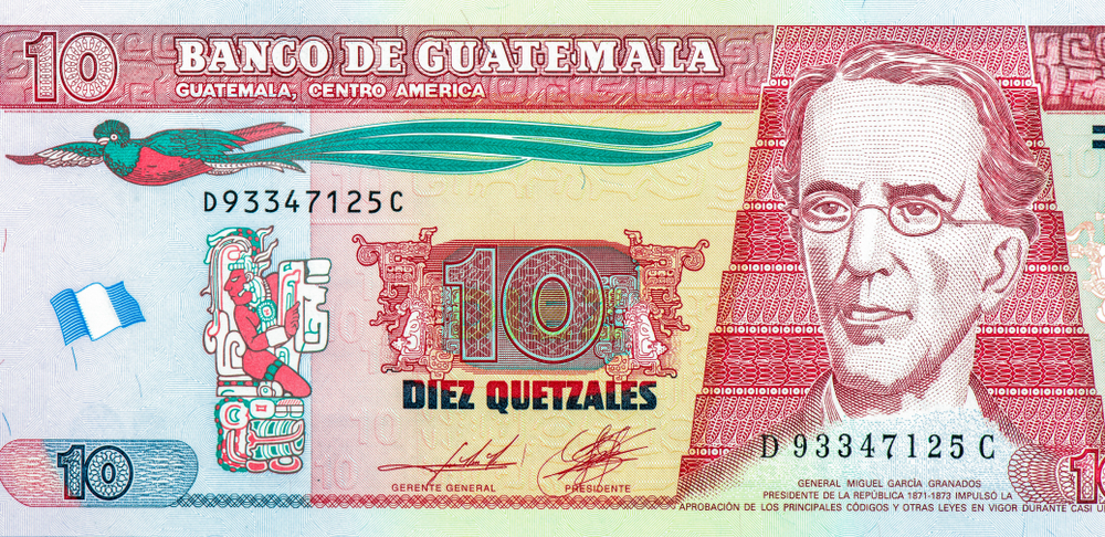 image of a 10 quetzales note, Guatemalan money