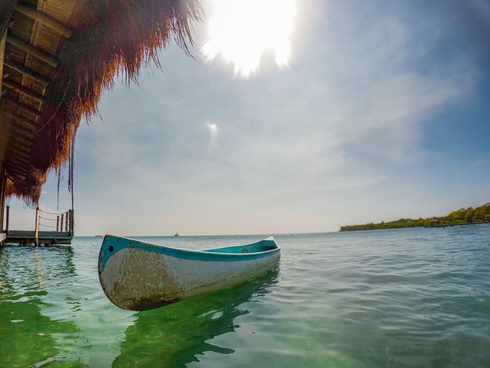 canoe near the roof of a palapa