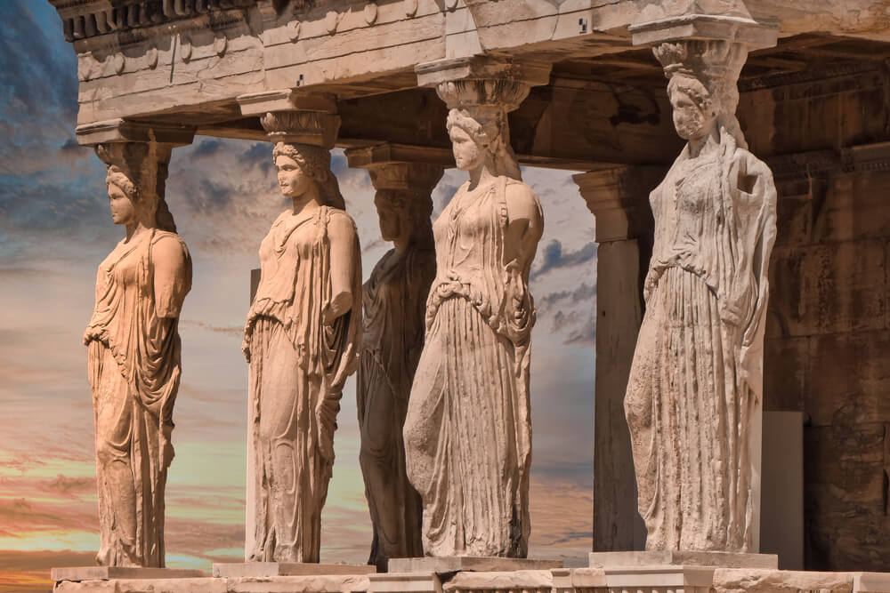 close up of the Caryatids in Athens