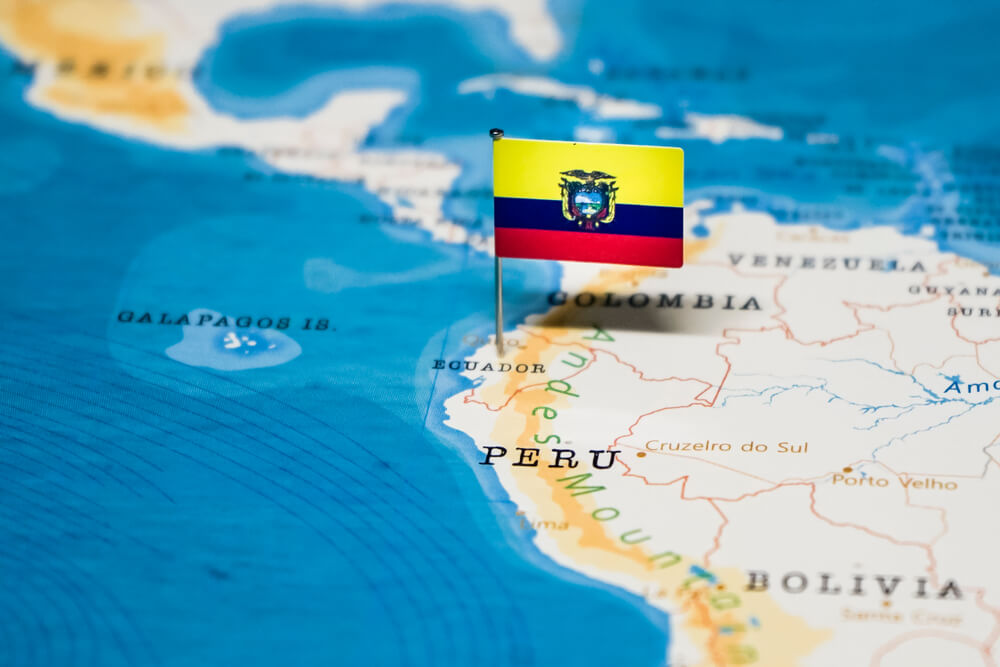 map and flag of Ecuador Peru border