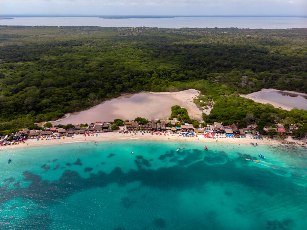 drone view of Playa Blanca, Colombia