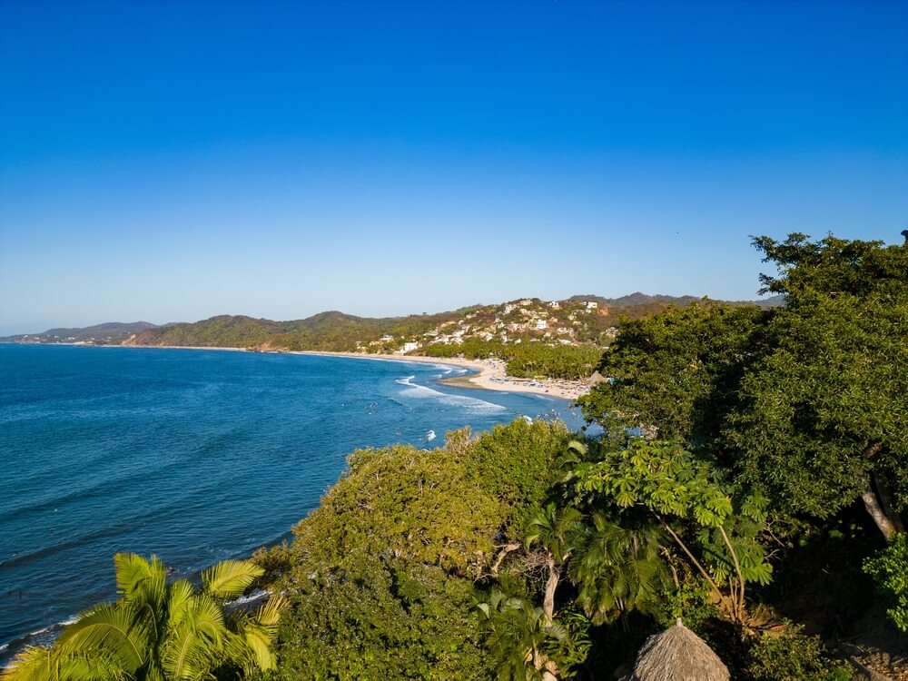 view from a high vantage point of Playa Malpaso and Sayulita