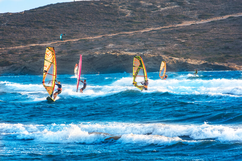 Ialyssos Beach windsurfers in Rhodes, Greece