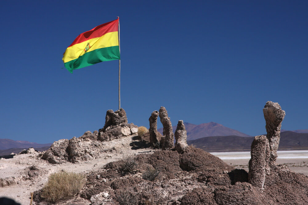 Bolivian flag in the desert 