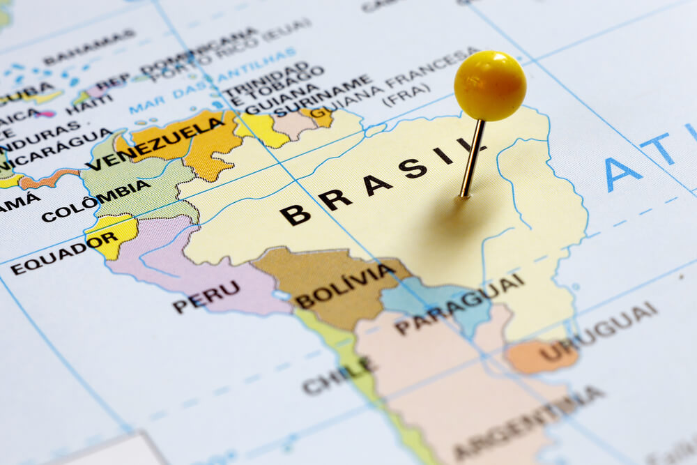 Bolivia Brazil border on a map
