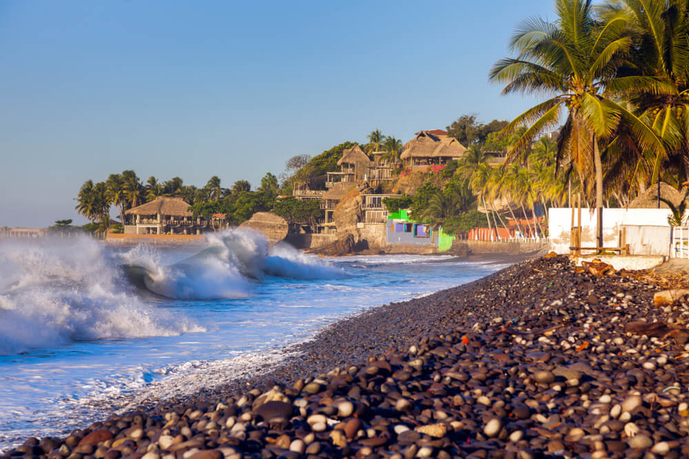 waves crashing in the ocean town of El Tunco, El Salvador