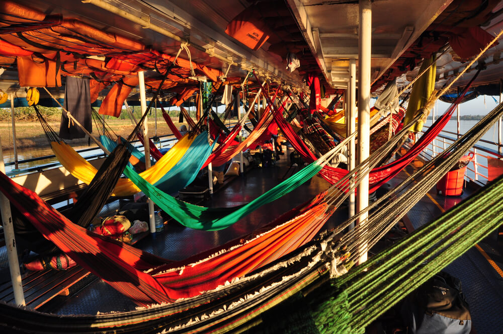 hammocks on a boat on the Amazon between Colombia and Peru