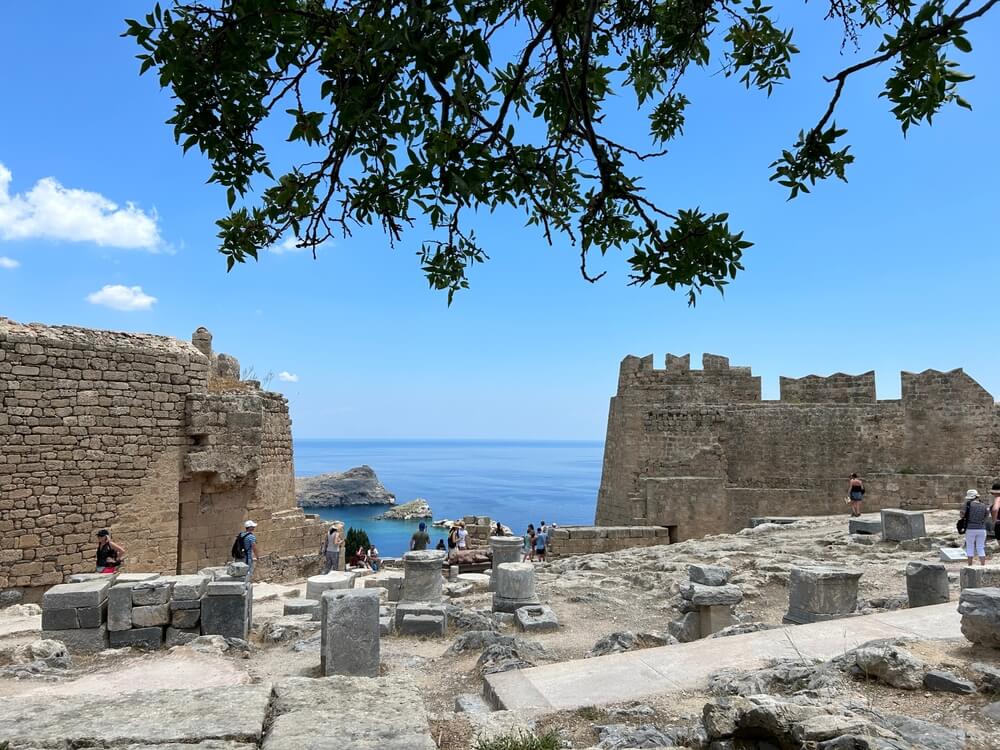 ancient ruins and ocean in Rhodes Greece