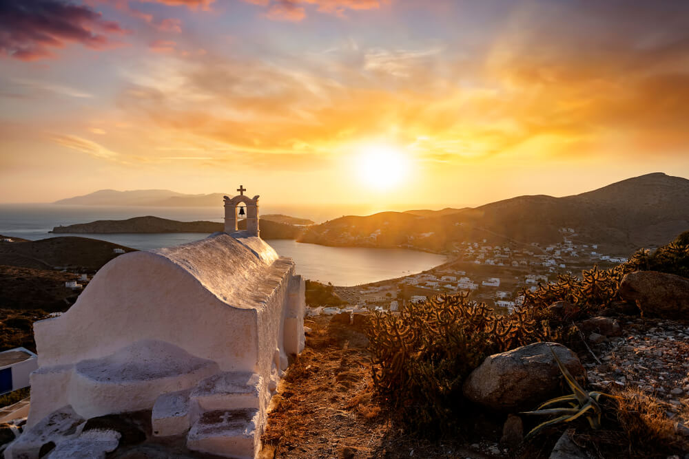 church and hills of Ios Island Greece