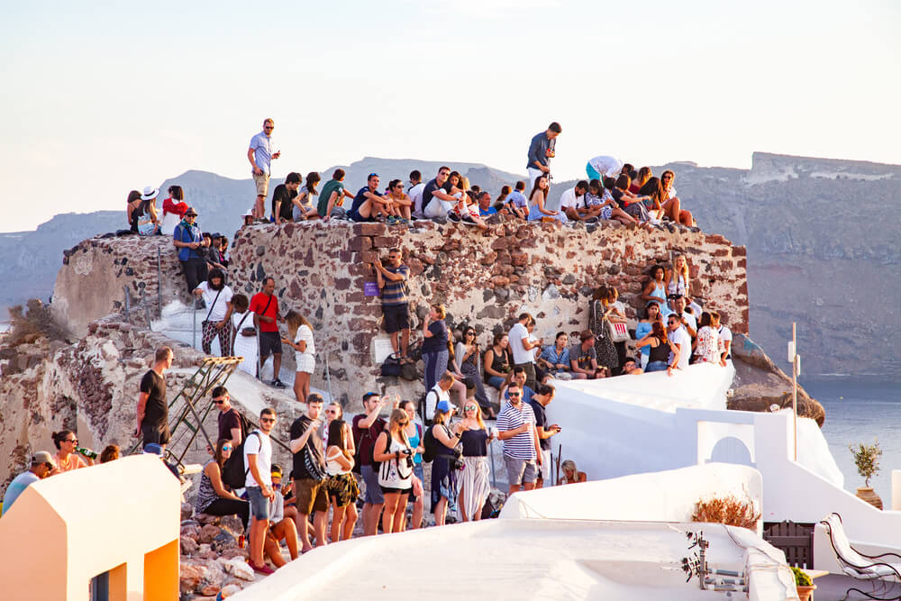 crowds in Oia Santorini