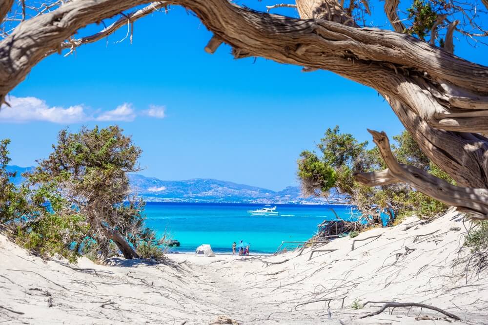 blue sea and white sand of a Greek Island 