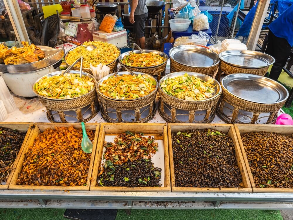 various insects as street food in Laos