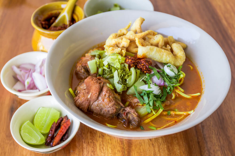 khao soi noodle soup a street food in Laos