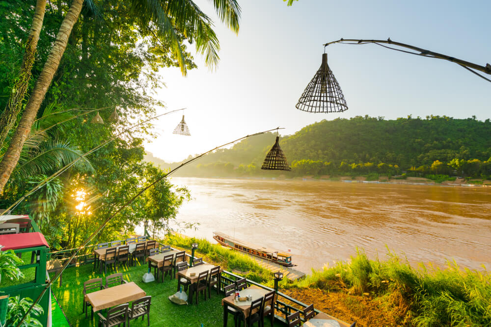 restaurant overlooking the Mekong in Laos