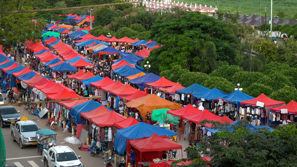 market stalls near the Mekong in Laos