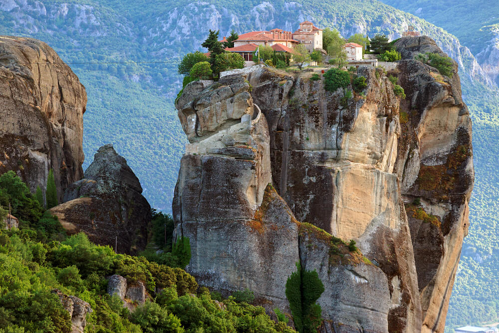 view of a castle in Meteora Greece