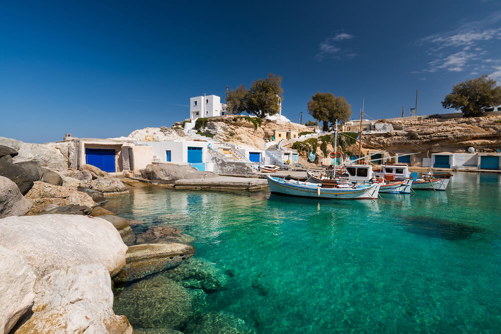 coastline of Milos, an island near Santorini