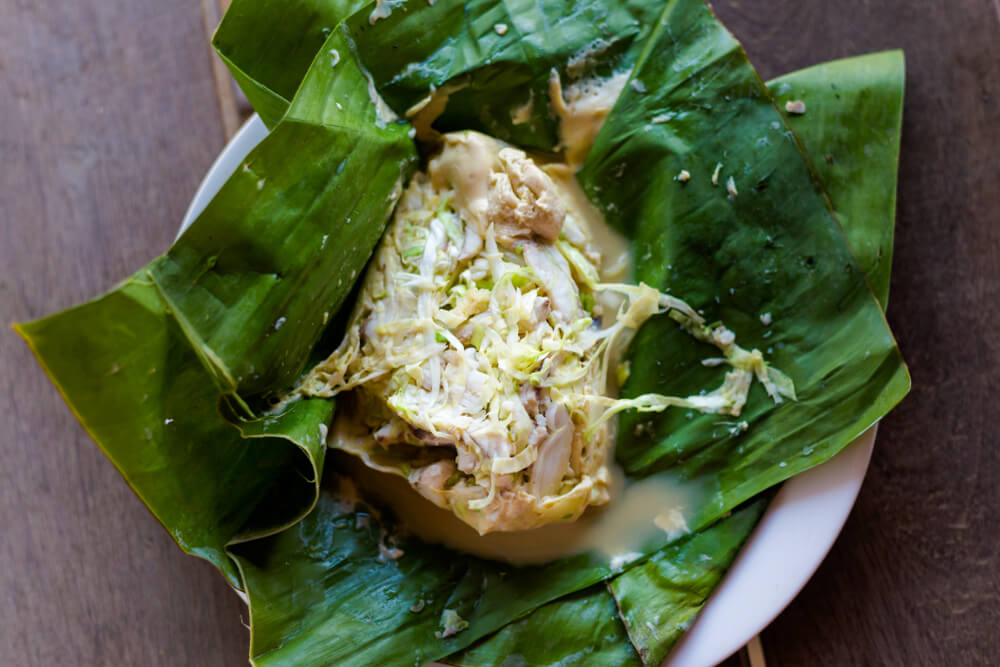 street food in Laos in a banana leaf