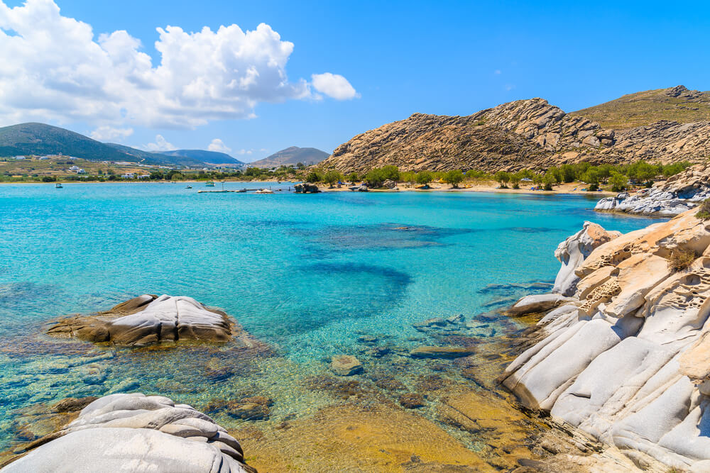 aqua water and coastline of Paros, Greece near Santorini