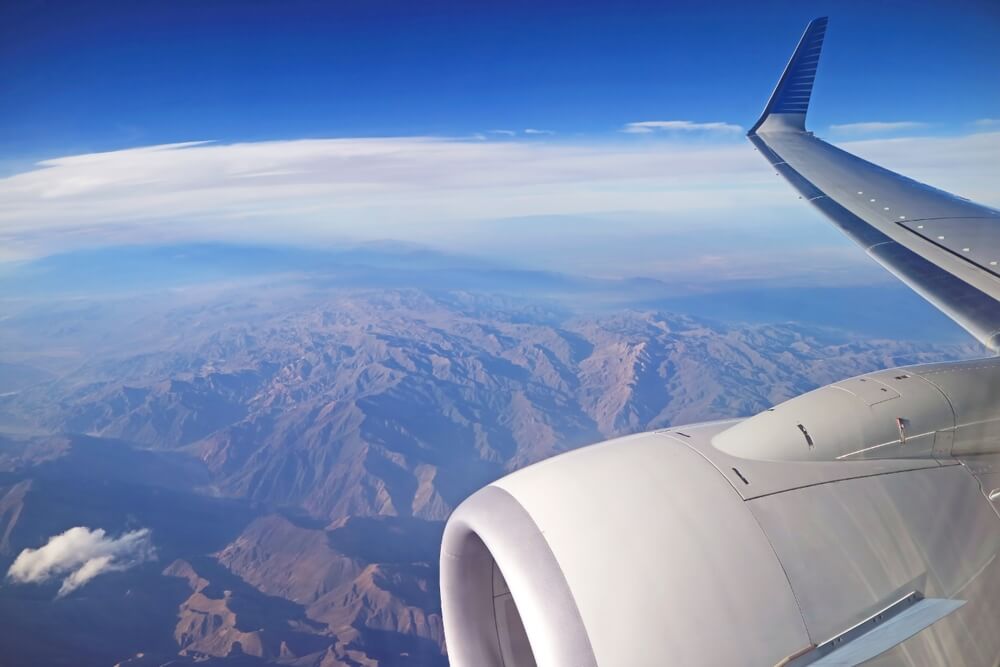 airplane over the Andes near the Chile Peru border