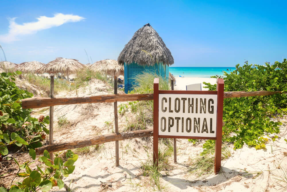 Clothing Optional sign on nude beach in Greece