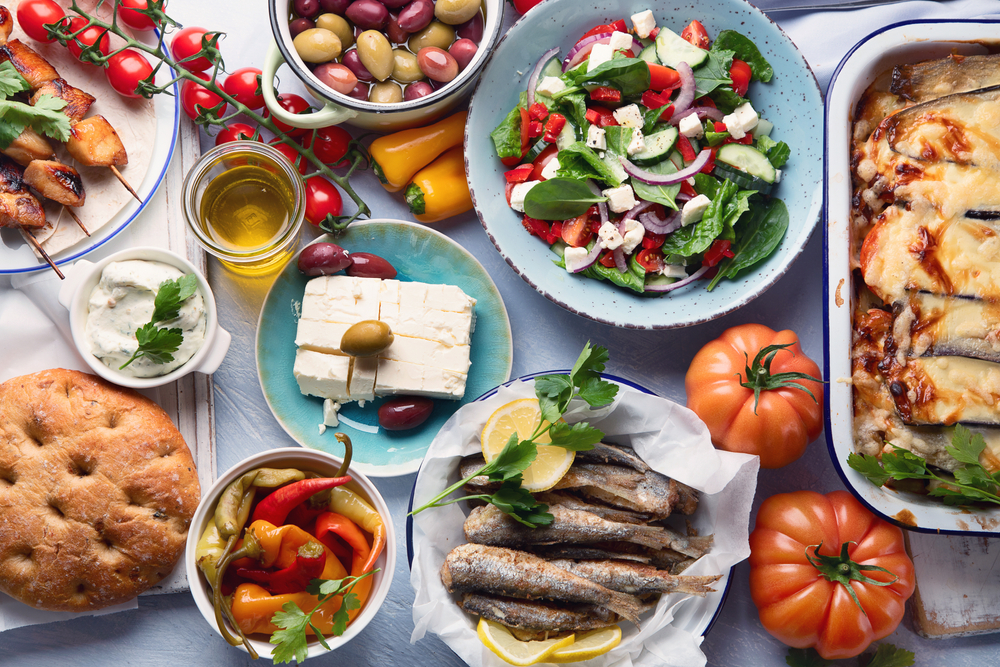 table of Greek food specialties