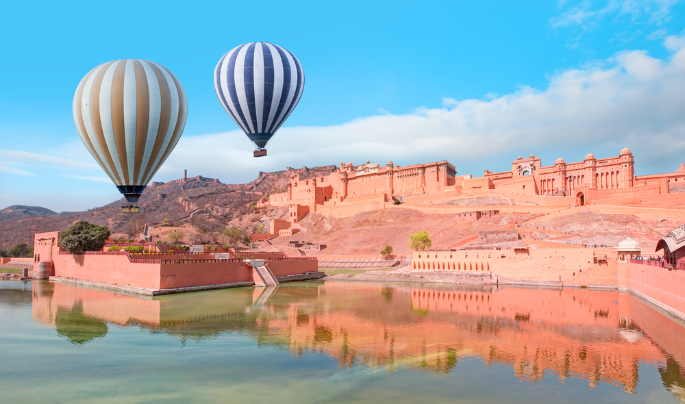 2 hot air balloons over Jaipur, India 