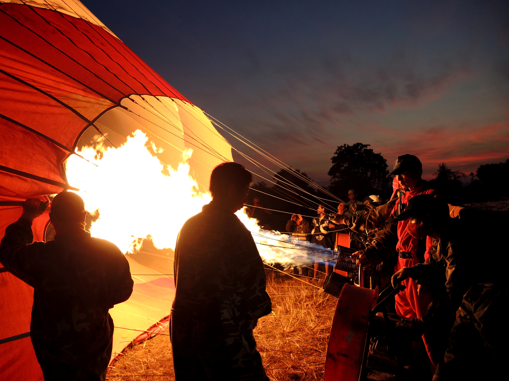 blowing up a hot air balloon