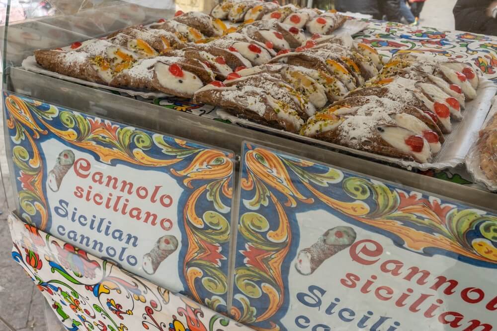 Cannoli Siciliani in Palermo street food stand in Italy