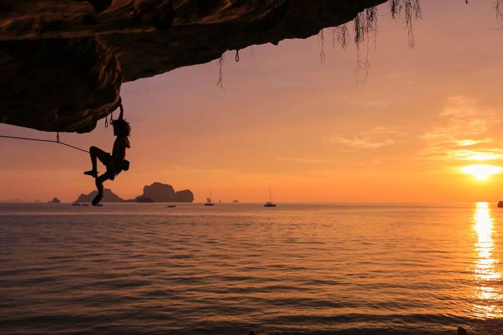 Railay Beach climber at sunset