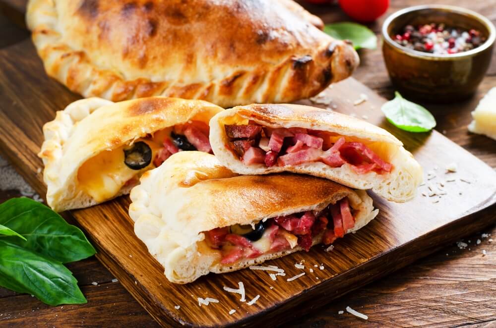 calzone on a wooden board