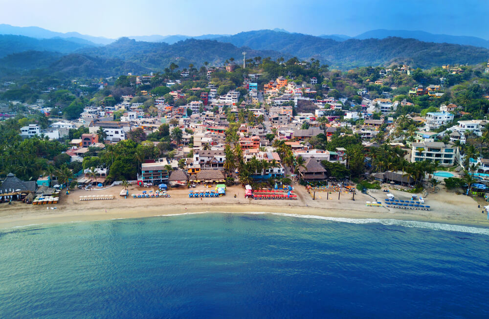 drone view of Sayulita beach in Mexico