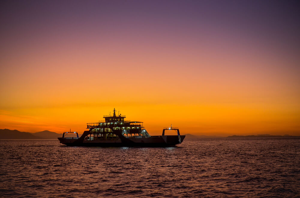 ferry in Costa Rica at sunset