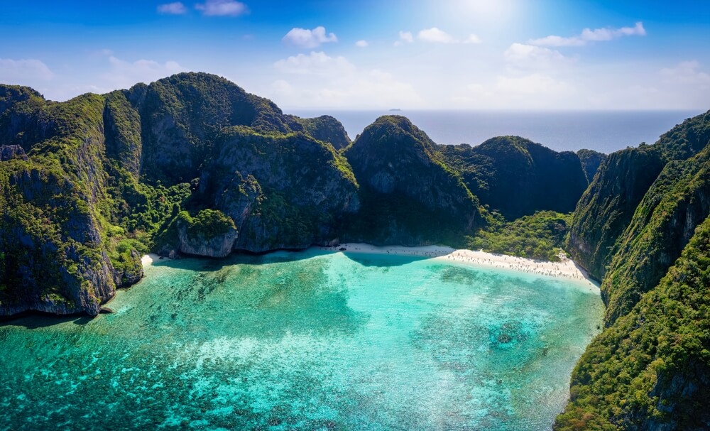 bay and green mountains of Phi Phi Islands Thailand