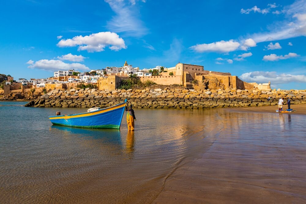 kasbar from the water with fisherman and boat 