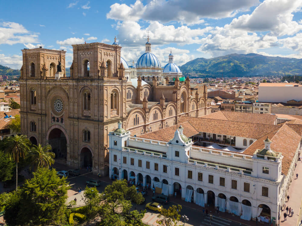 Cuenca, Ecuador cathedral and mountians