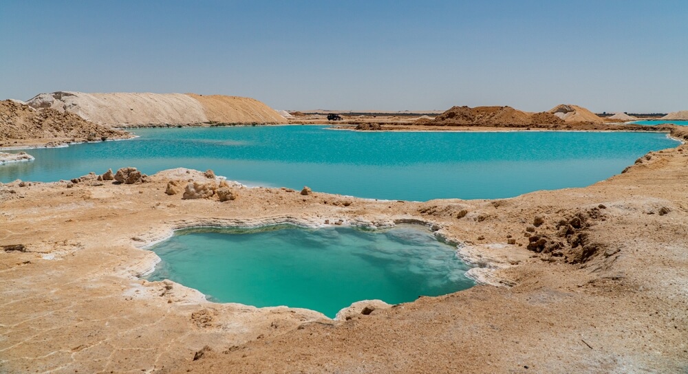 Aqua colored salt pools in Siwa Egypt
