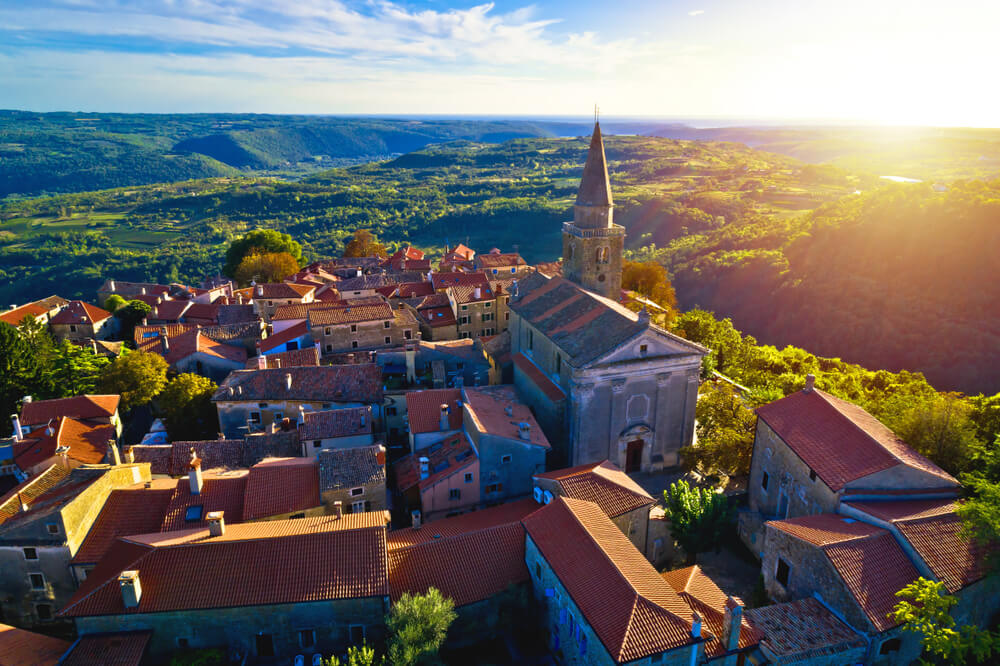  Groznjan town at sunset