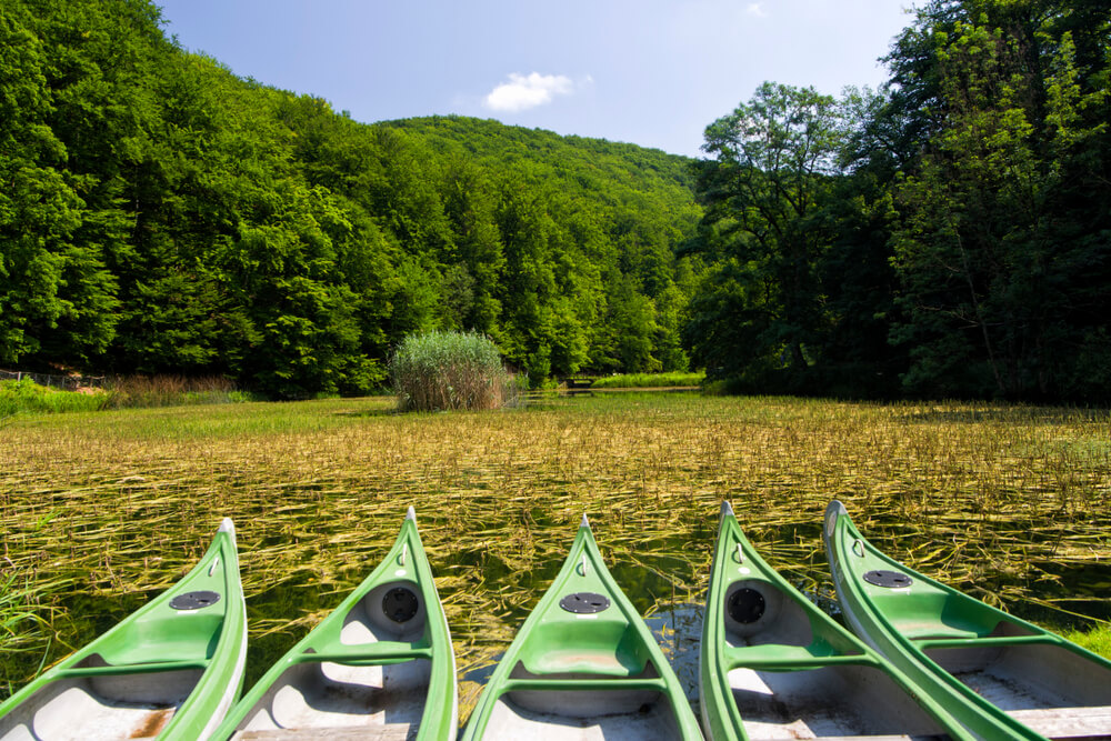 canoes on lake in Slavonia Croatia