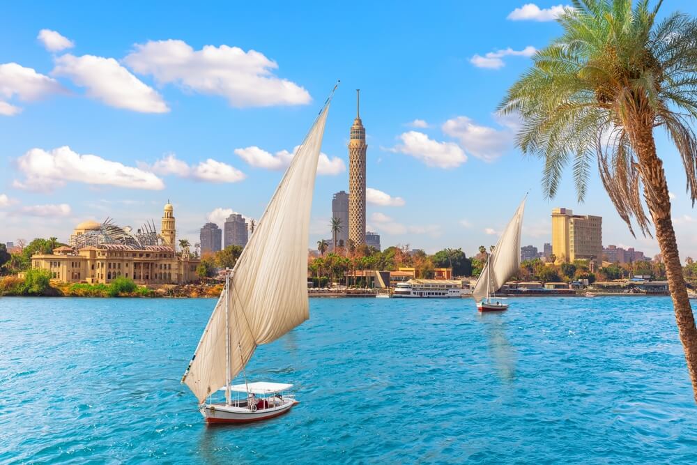 feluccas on the Nile in Egypt