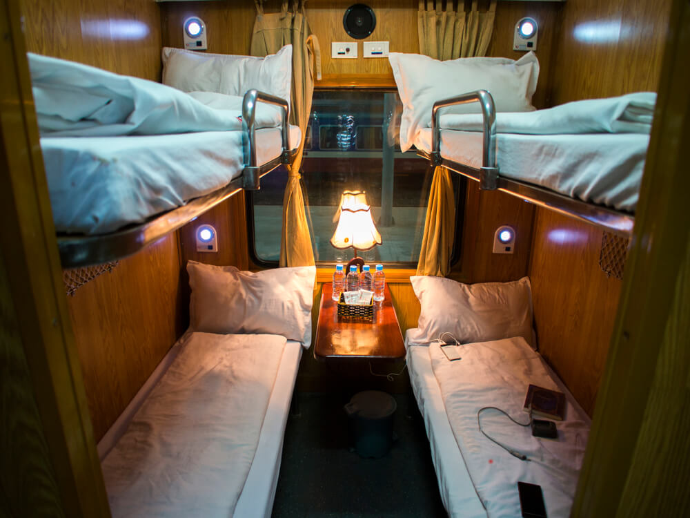 inside a train 4 bed cabin in Vietnam