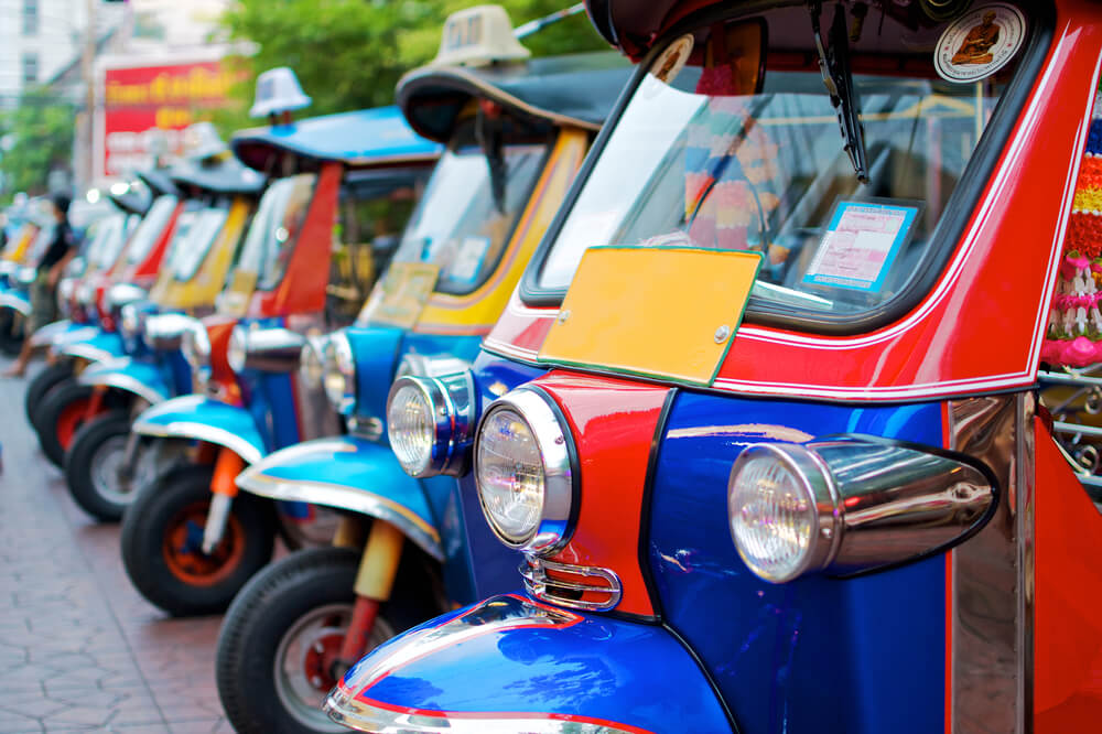 row of tuk tuks in Thailand