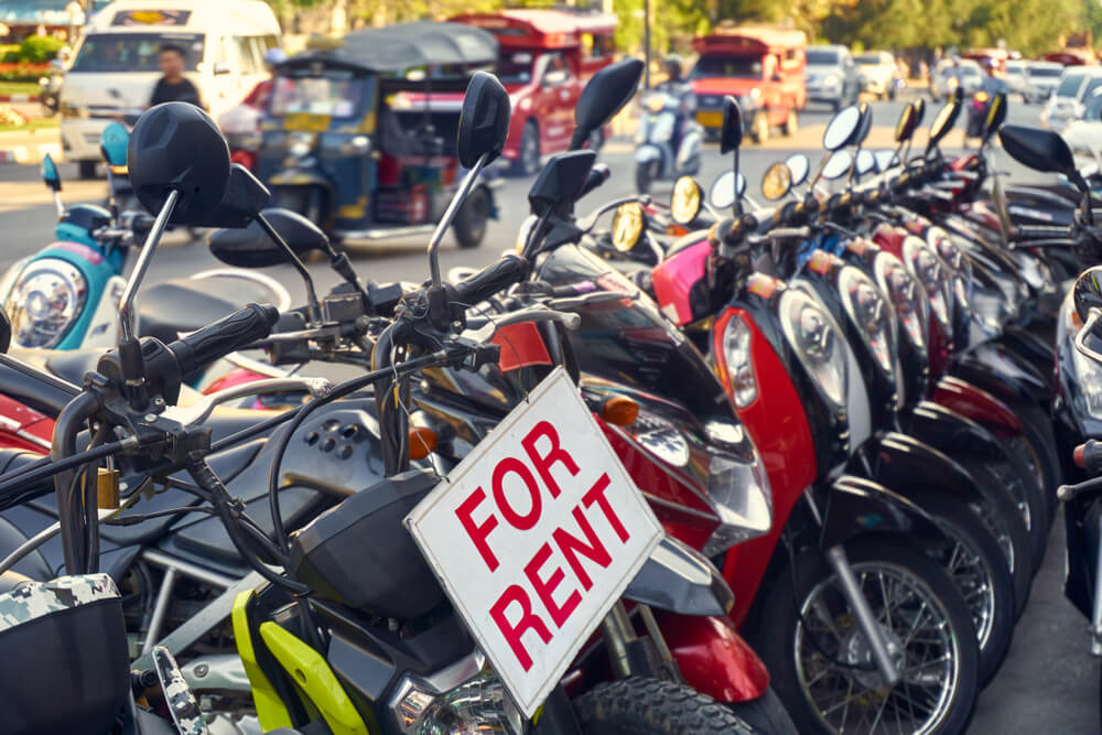 rows of scooters to rent