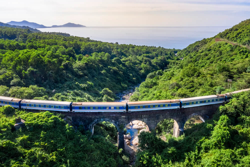 train over a bridge in Vietnam