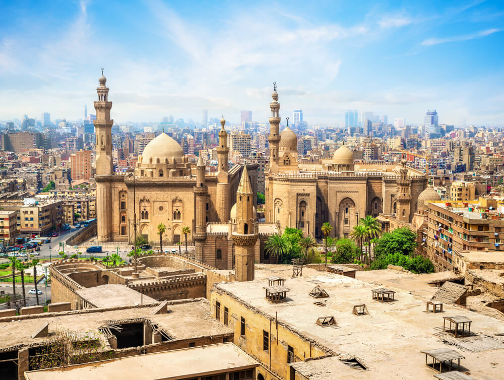 Skyline of Cairo city and mosque.
