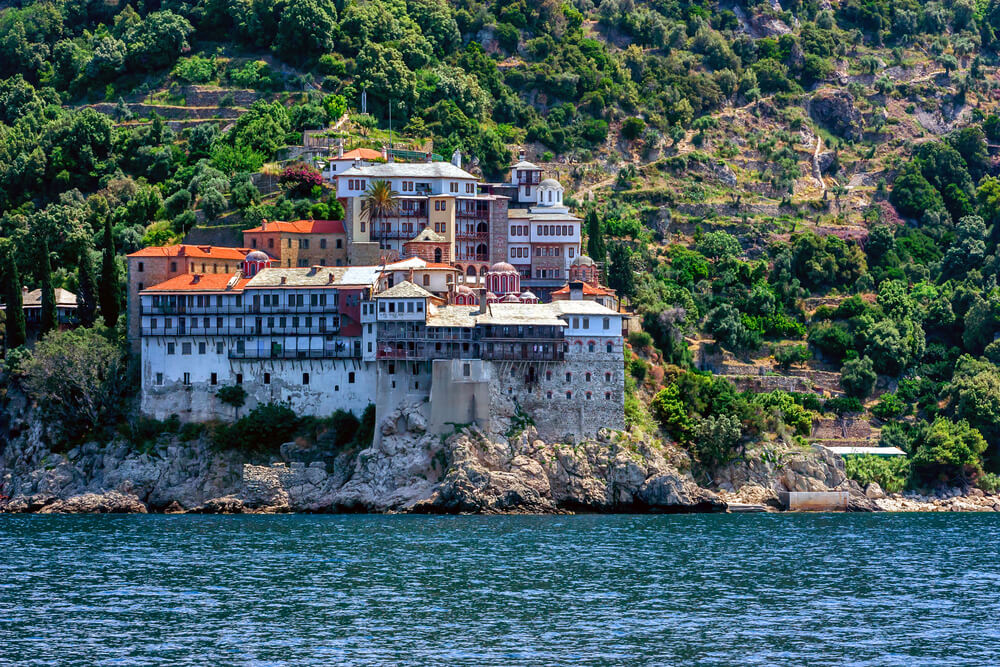 Mount Athos, Greece unesco site overlooking the water