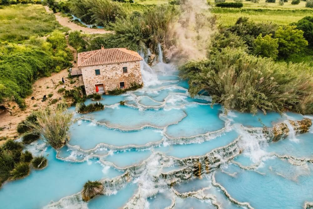 Thermal spas in Tuscany with stone house