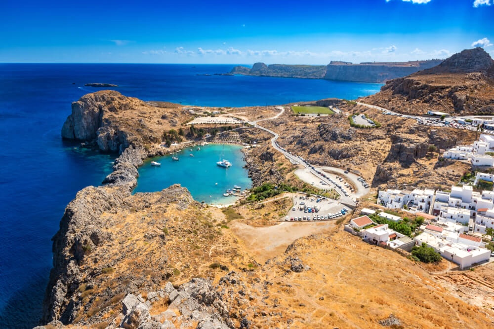 aerial view of St. Paul's Bay Lindos Rhodes