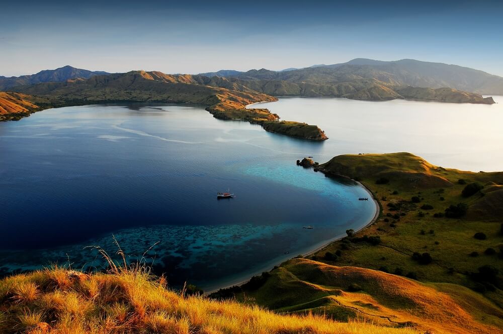aerial view of water and land in Komodo Island Indonesia